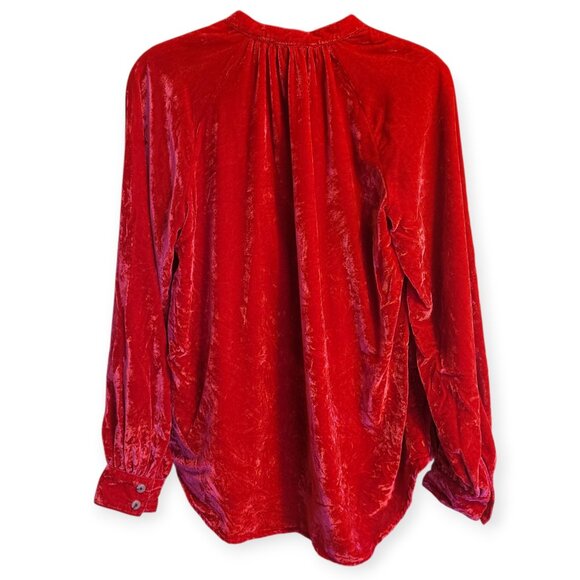 Anthropologie Pilcro Mara Cherry Red Velvet Button Down Top Size Small - Picture 5 of 11
